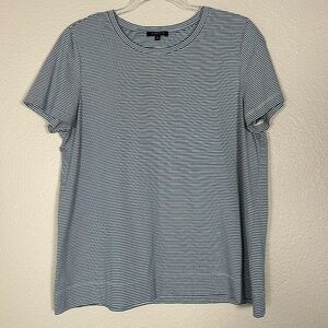 Lafayette 148 size XL short sleeve tee shirt blue stripe 100% cotton